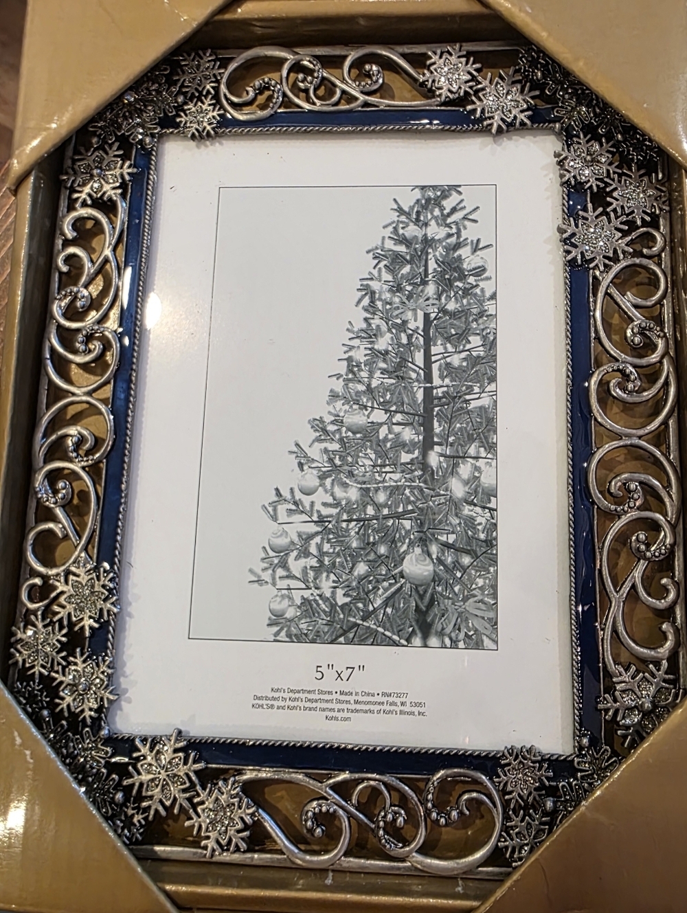 Ornate Snowflake Photo Frame - Blue & Silver 5x7 Sparkle Snowflakes New